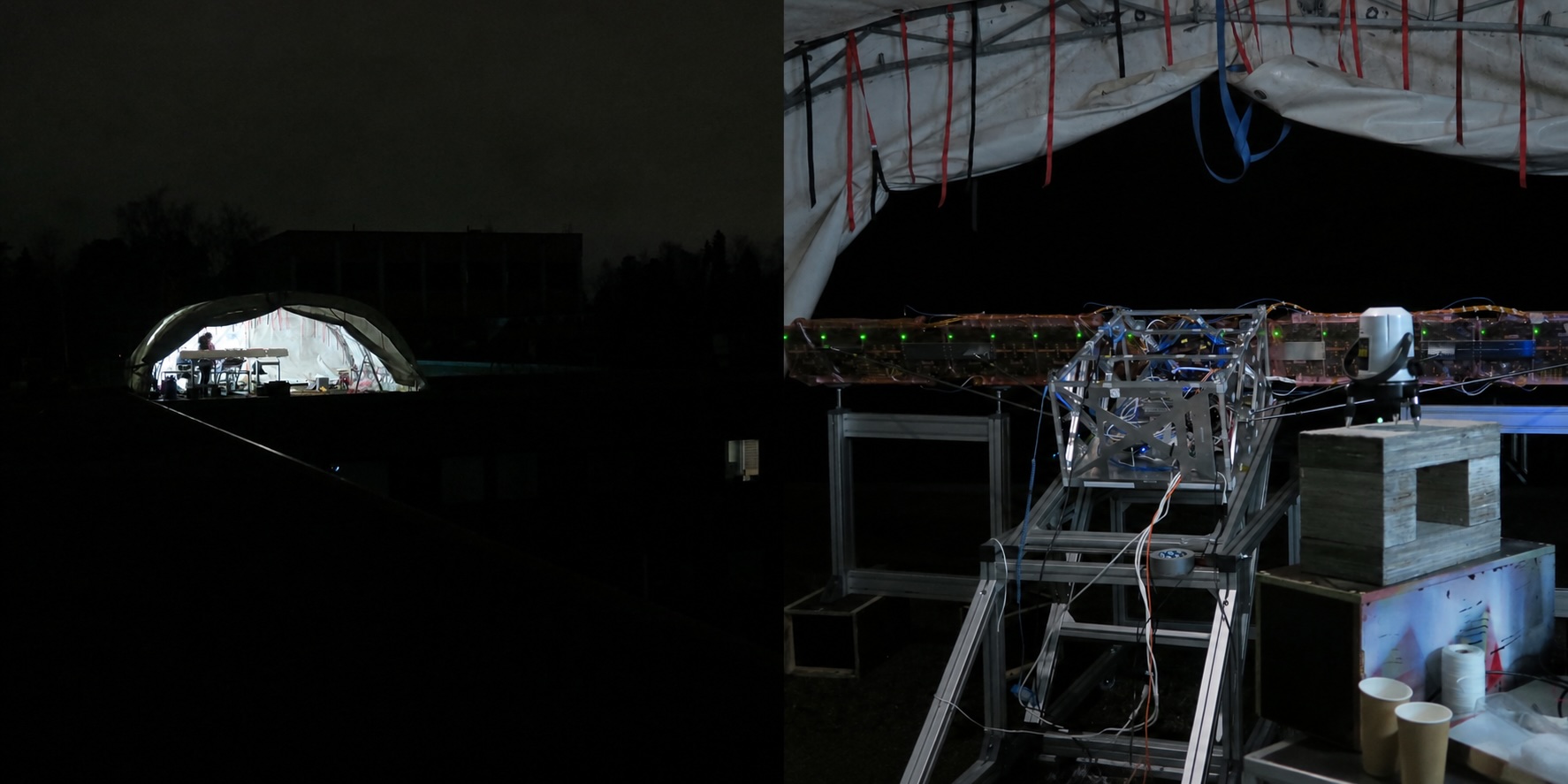 ICEYE satellite on a rooftop in a tent